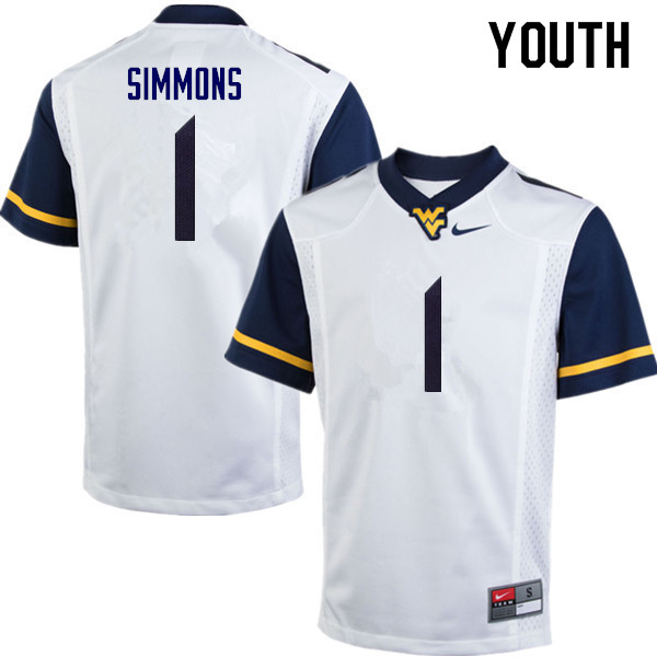 Youth #1 T.J. Simmons West Virginia Mountaineers College Football Jerseys Sale-White - Click Image to Close